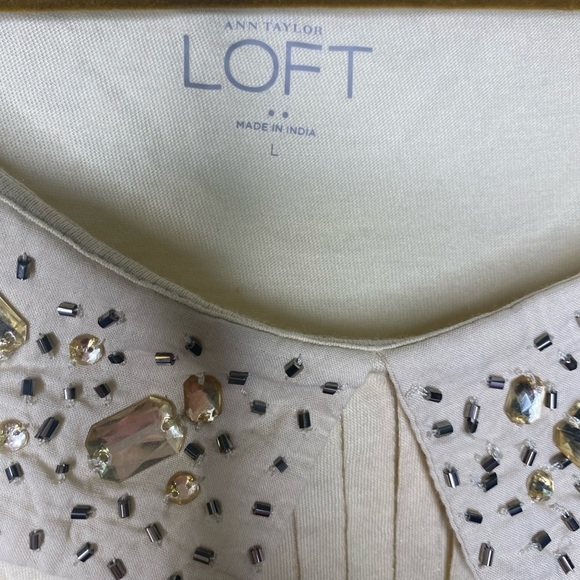 LOFT Cream Jeweled Collar Tank Top Blouse - Picture 3 of 7